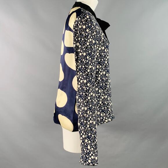 MARNI Size 4 Navy Black Viscose Circles Bow Blouse - Picture 3 of 9